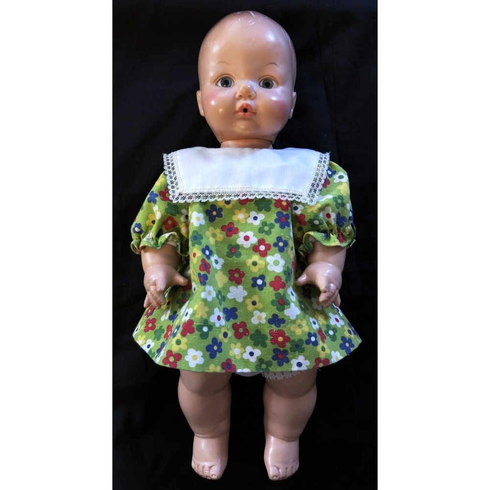 1970-ish Eegee Dublon Softina‎ Baby Doll Drink & Wet 15" Molded Hair